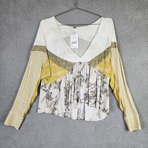 Free People Top Size M Aloha State Of Mind Floral Green Tea Patchwork NWT